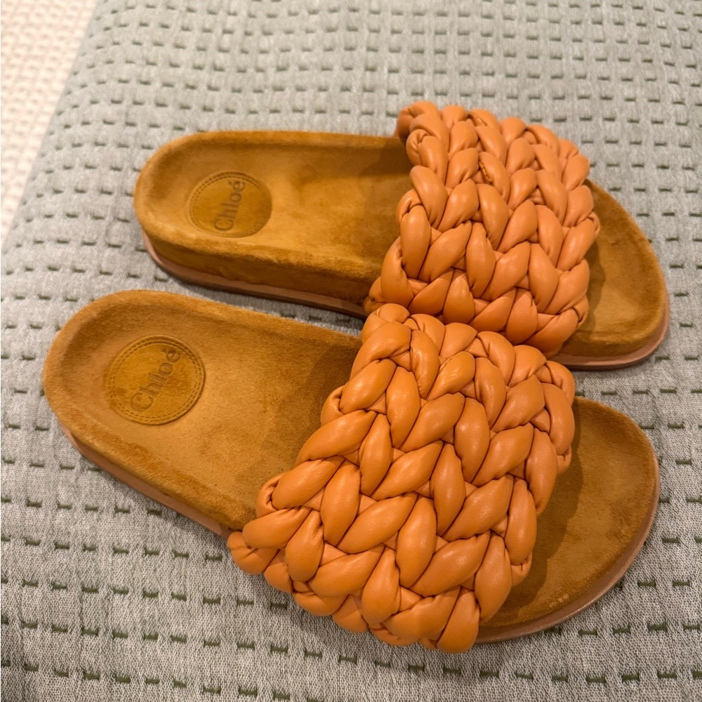 Chloe Orange Braided Slide Sandals - worn once